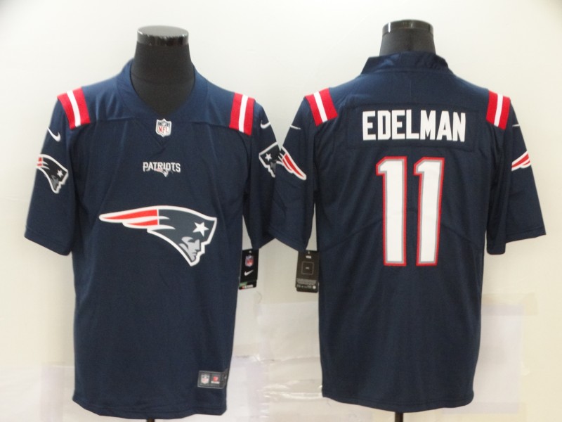 Men's New England Patriots #11 Julian Edelman Navy Team Big Logo Limited Stitched NFL Jersey